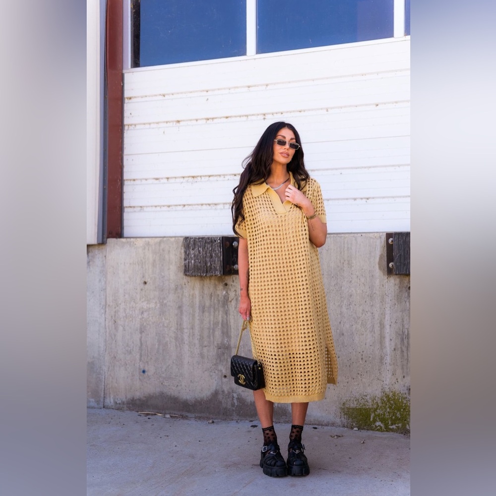 Dressed in LALA Gold Midi Crochet Dress